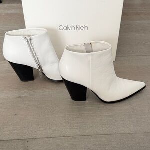 Calvin Klein White Ankle Booties with Black Heel